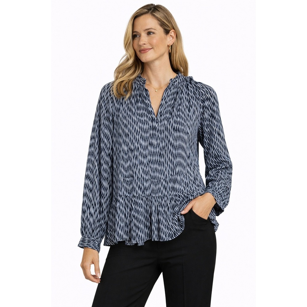 Banana Republic Peplum Blouse Womens Large Blue Ikat Print Long Sleeve V-Neck